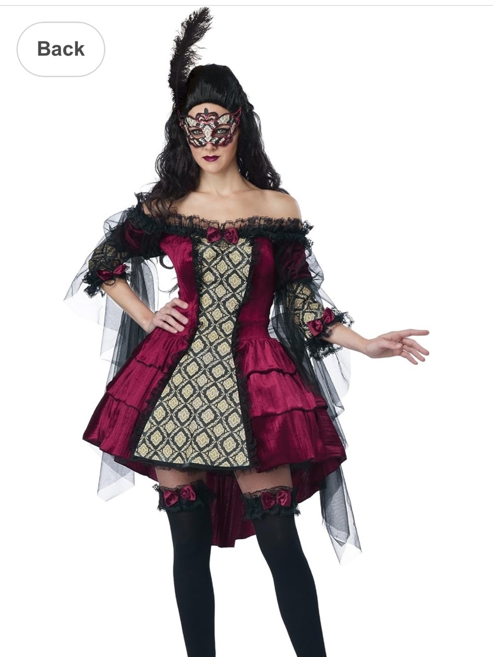 Burgundy and Gold Masquerade Rose High-Low Costume Dress
